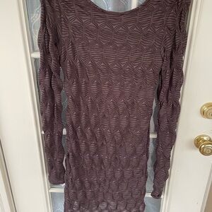 Free People Textured Open Back Long Sleeve Mini Dress | Brown | Medium | NWT